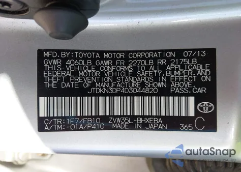 2013 Toyota Prius Plug-In from USA, damaged, VIN JTDKN3DP4D3044820